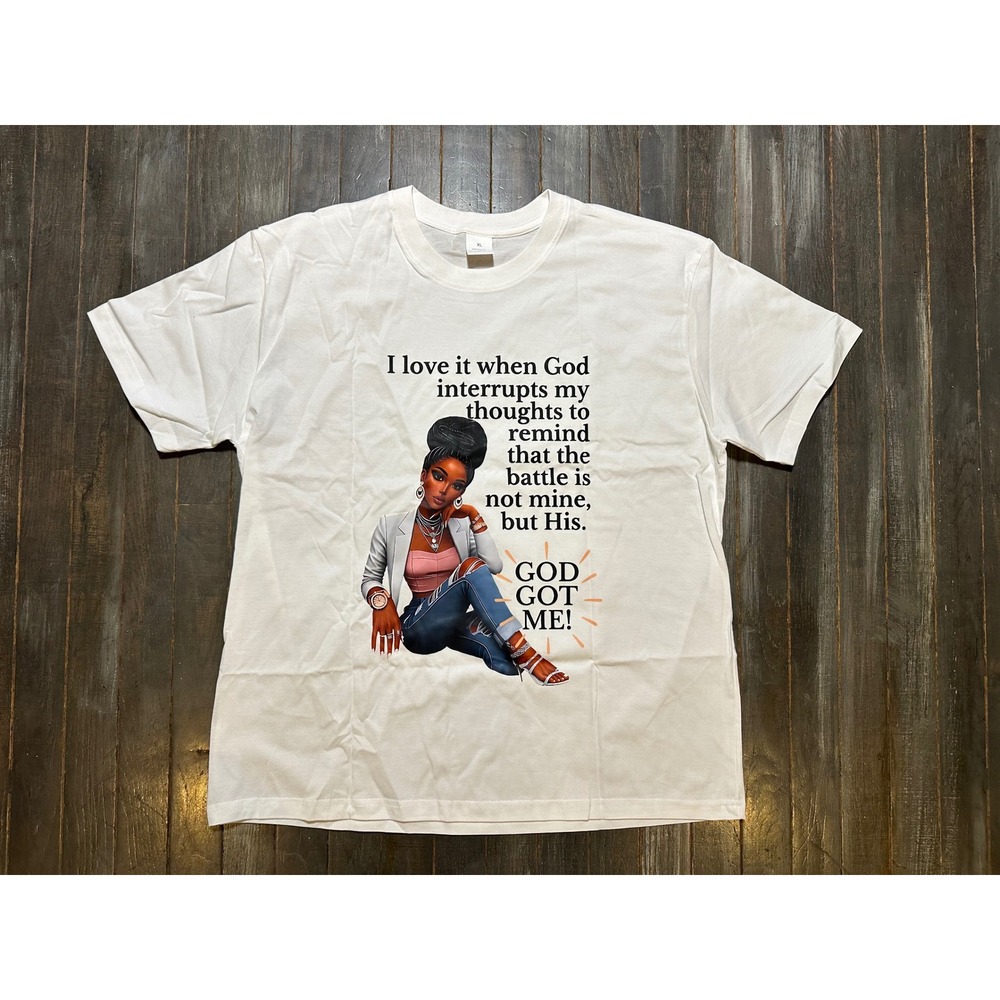 God Got Me Religious Graphic Tee White Cotton Short Sleeve‎ T-Shirt XL Womens